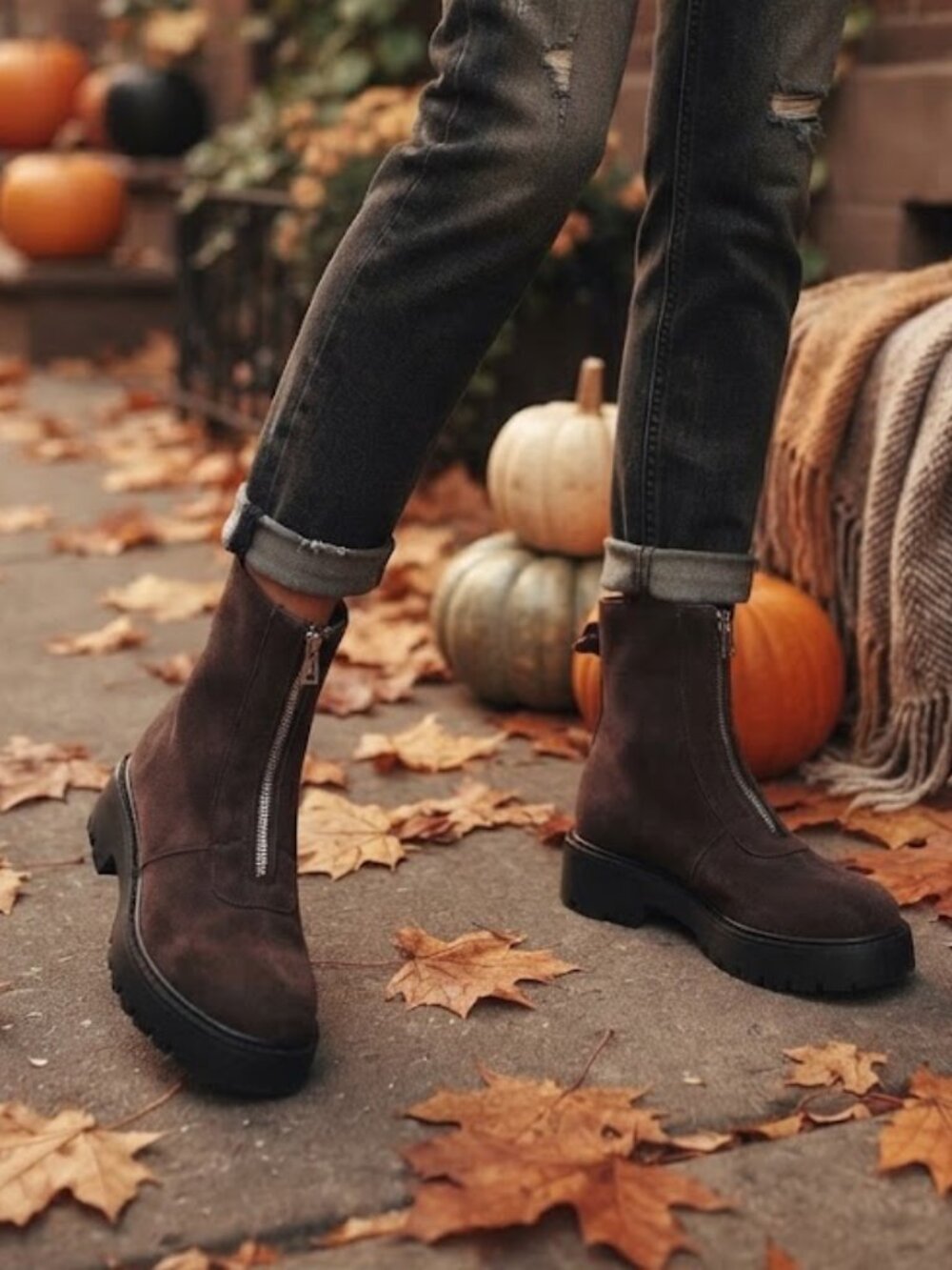 Call It Spring Vegan Dark Brown Lug Sole Front Zip Ankle Boots Size 7.5